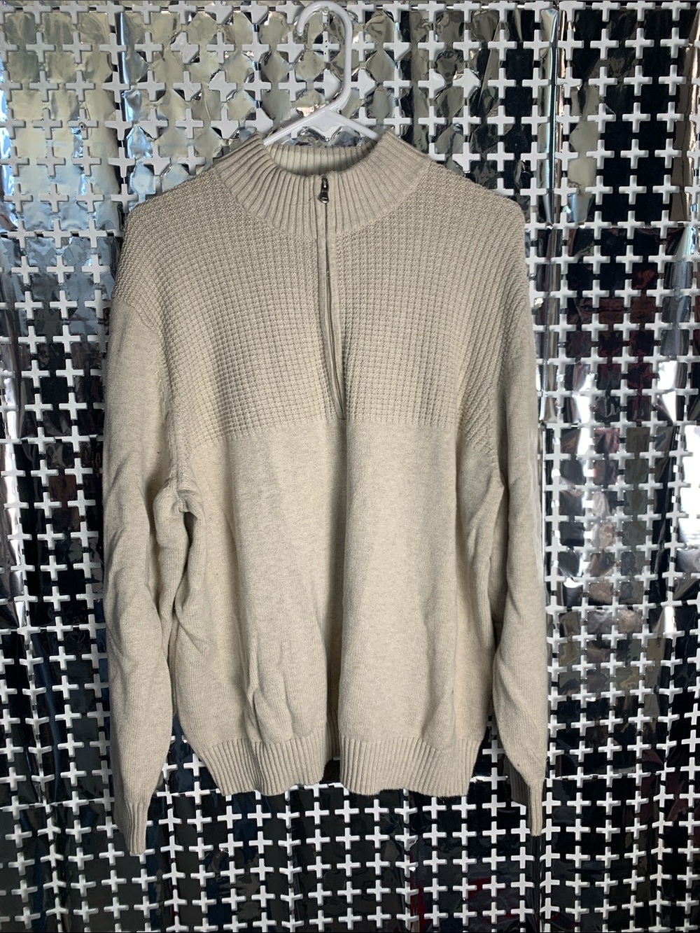 Izod Men's Half-Zip Sweater in Light Beige